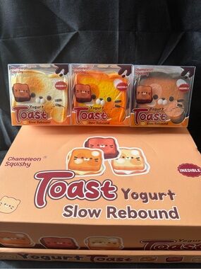 New Set of 3 Yogurt Toast Squishy Toys - Orange Brown Cream- Smell